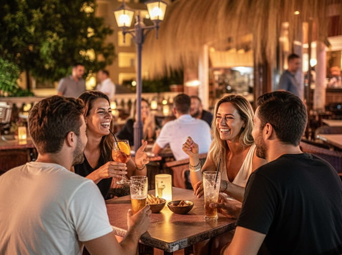 Amigos tomando un refresco en una terraza