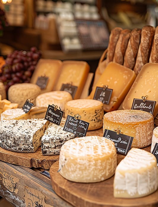 Verschiedene Käsesorten im Angebot