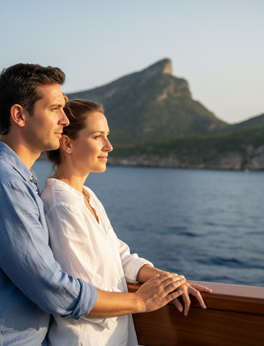 Pareja en un mirador viendo el mar