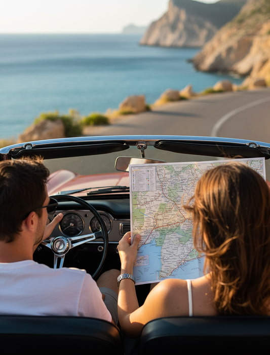 Pajera en un coche descapotable