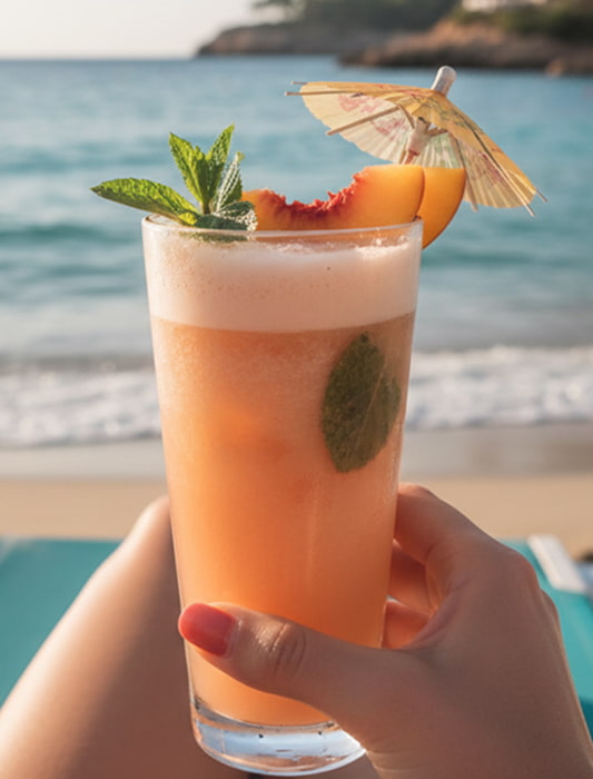 Cocktail frente al Mar Imagen de un cocktail con la playa de fondo
